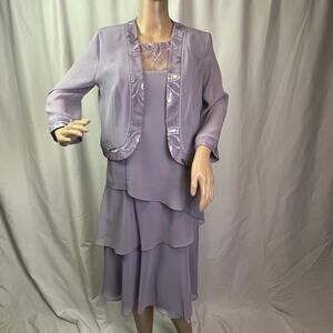 Le Bos Dress Jacket Set Womens Size 8 Lavender Chiffon Tiered Formal Wedding